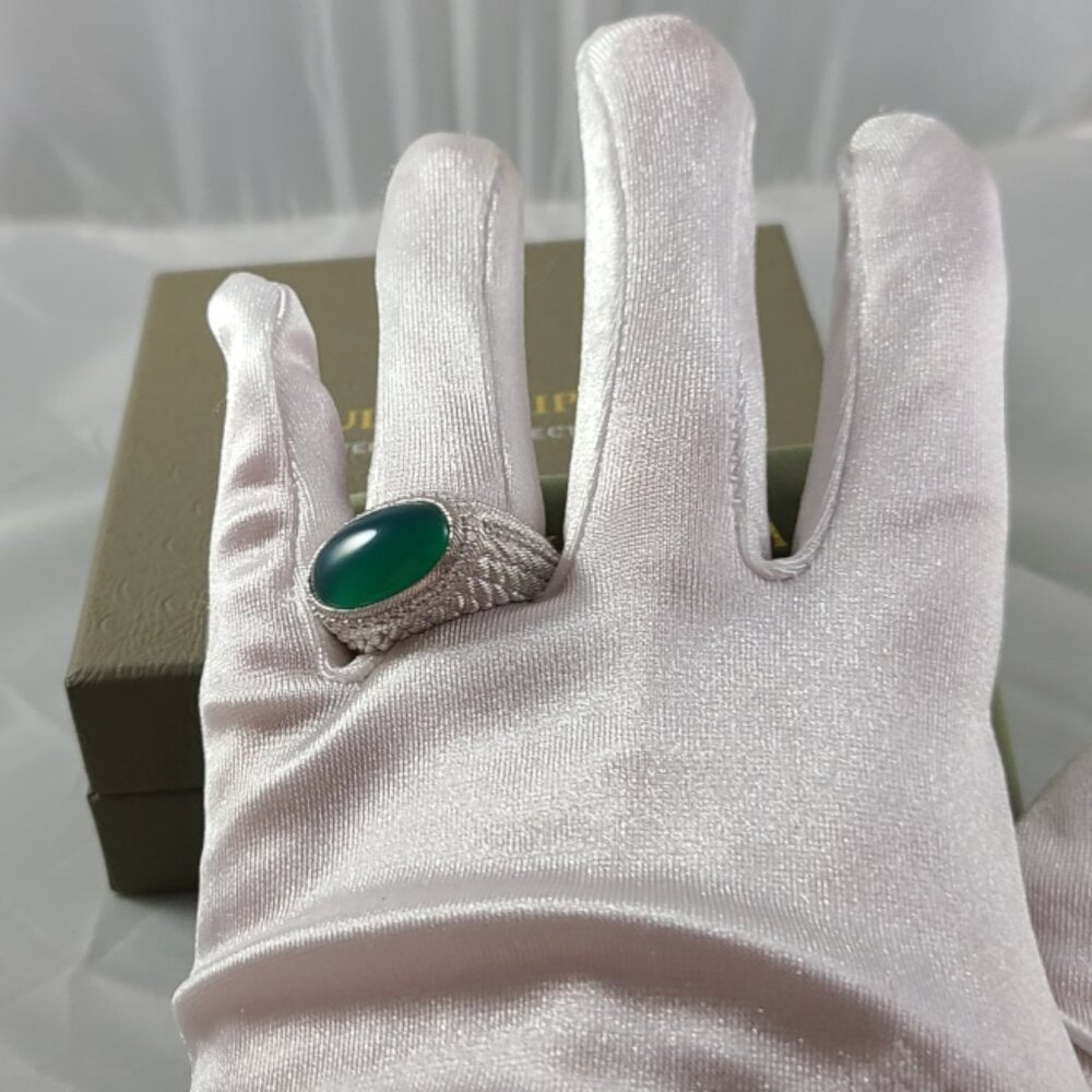 Judith Ripka Green Gemstone 925 SS / CZ Statement Ring Sz 8 - Picture 4 of 8